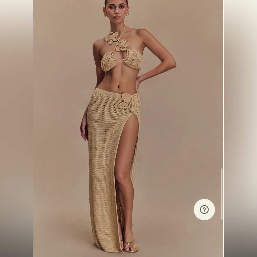Meshki Tan Crochet Skirt bikini set